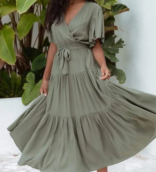 R.Vivimos Ruffle Sleeve Belted Midi